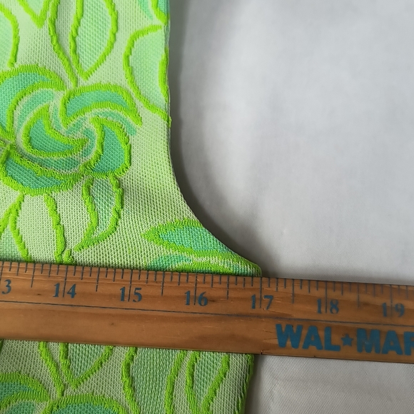 60s 70s Lime Green Flower Power Mod Retro GoGo Union Label Mini Dress Costume - Picture 9 of 10